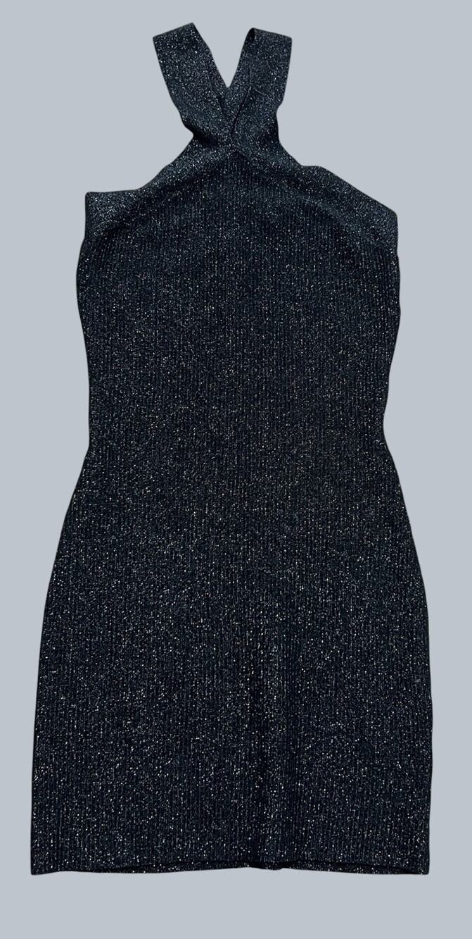 Sincerely Jules Small Dress Black Sparkle Ribbed Stretch Sweater Knit Bodycon